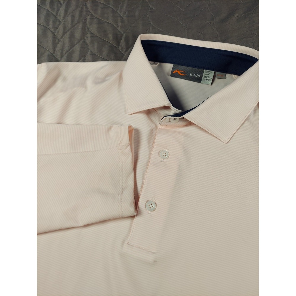 KJUS Shirt Mens 2XL Long Sleeve Polo Golf Performance Stretch Pink Stripe UPF50+